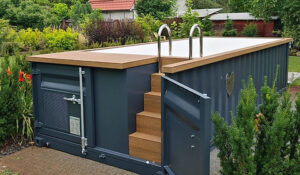 Premium Containerzwembad 6,2 x 2,5 m – Warmtepomp, WPC Afwerking