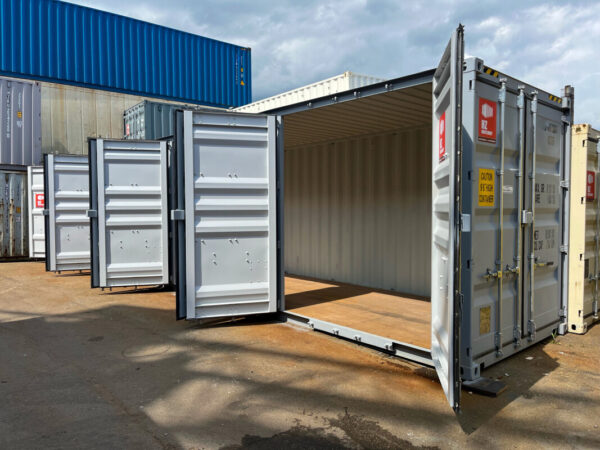 40 Voet High Cube Maritieme Container met 4 Zijkleppen – Grijs Okergeel
