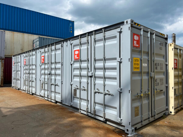 40 Voet High Cube Maritieme Container met 4 Zijkleppen – Grijs Okergeel